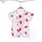 Boys Girls Short Sleeves Romper Summer Cotton Slanted Lace-up Breathable Jumpsuit For 0-3 Years Old Kids watermelon 0-3M 52cm