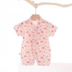 Boys Girls Short Sleeves Romper Summer Cotton Slanted Lace-up Breathable Jumpsuit For 0-3 Years Old Kids little red flower 3-9M 59cm
