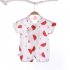 Boys Girls Short Sleeves Romper Summer Cotton Slanted Lace up Breathable Jumpsuit For 0 3 Years Old Kids little red flower 0 3M 52cm