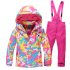 Boys Girls Ski Suit Waterproof Pants Jacket Set Winter Sports Thickened Clothes Blue and yellow camouflage 10A  height 140cm 
