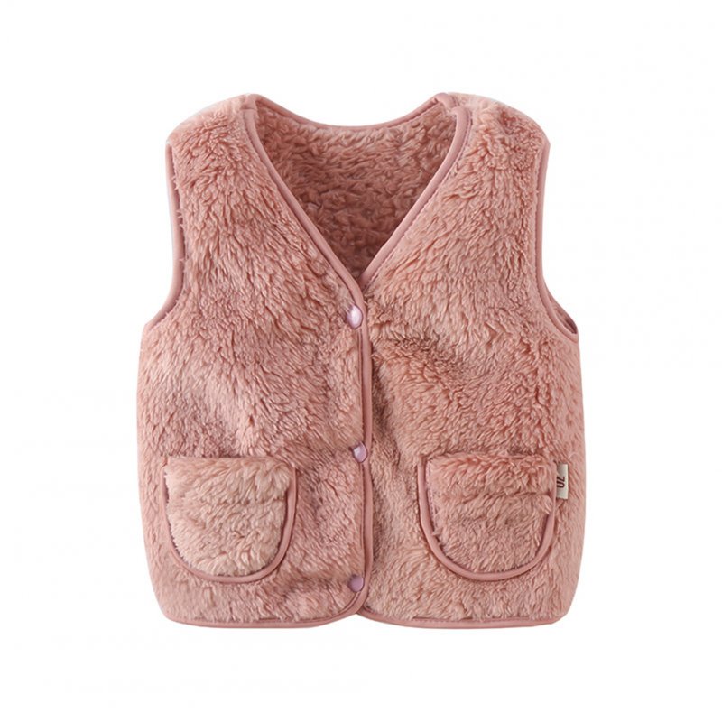 Boys Girls Thicken Cotton Waistcoat Plush Thermal Solid Color Casual Vest  dark pink_120cm