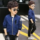 Boys Long Sleeve Jacket Fashion Stand Collar Solid Color Zipper Cardigan Baseball Uniform blue 170cm