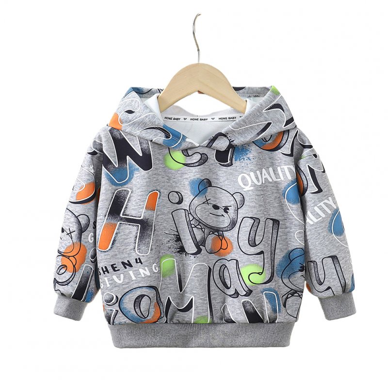 Boys Long Sleeves Hoodie Trendy Letter Printing Sweatshirt Outerwear For 1-3 Years Old Kids grey 9-12M 90cm