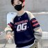Boys Long sleeved Sweatshirt Letter Printing Crew Neck Contrast Color Children Clothes dark gray 10 11Y 150cm