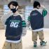 Boys Long sleeved Sweatshirt Letter Printing Crew Neck Contrast Color Children Clothes navy blue 12 13Y 160cm