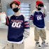 Boys Long sleeved Sweatshirt Letter Printing Crew Neck Contrast Color Children Clothes navy blue 9 10Y 140cm