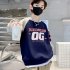 Boys Long sleeved Sweatshirt Letter Printing Crew Neck Contrast Color Children Clothes navy blue 9 10Y 140cm