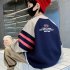 Boys Long sleeved Sweatshirt Letter Printing Crew Neck Contrast Color Children Clothes navy blue 9 10Y 140cm