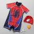 Boys One piece Swimsuit Trendy Spider Men Printing Short Sleeves Sunscreen Swimwear For Swimming As shown S