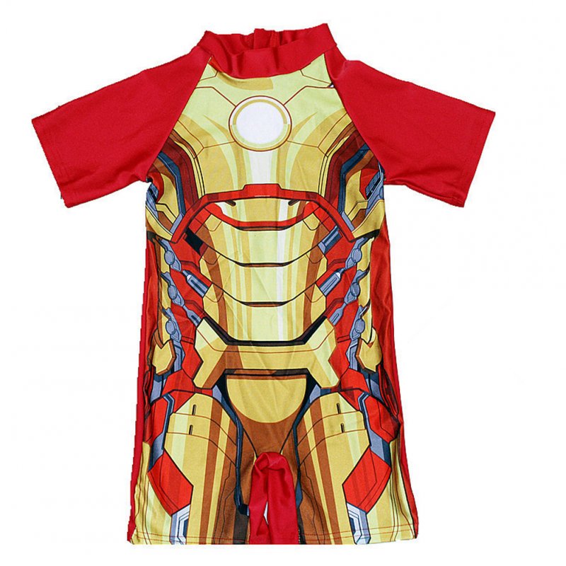Boys One-piece Swimsuit Fashion Cartoon Printing Short Sleeves Round Neck Swimwear Iron suit 6-8year XL