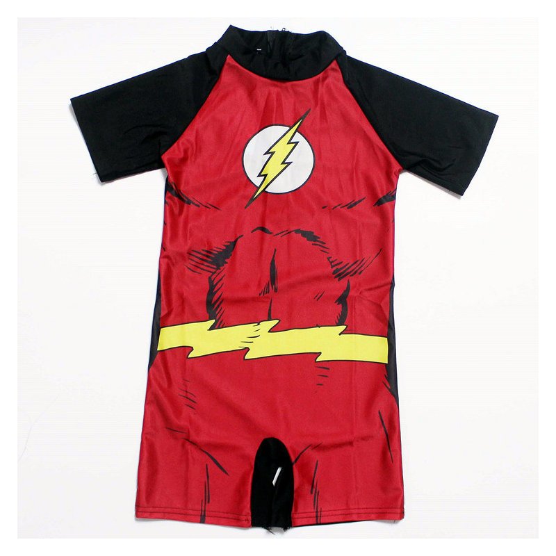Boys One-piece Swimwear Trendy Cartoon Printing Short Sleeves Round Neck Quick-drying Swimsuit Flash man suit 3-4year M