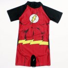 Boys One-piece Swimwear Trendy Cartoon Printing Short Sleeves Round Neck Quick-drying Swimsuit Flash man suit 6-8year XL