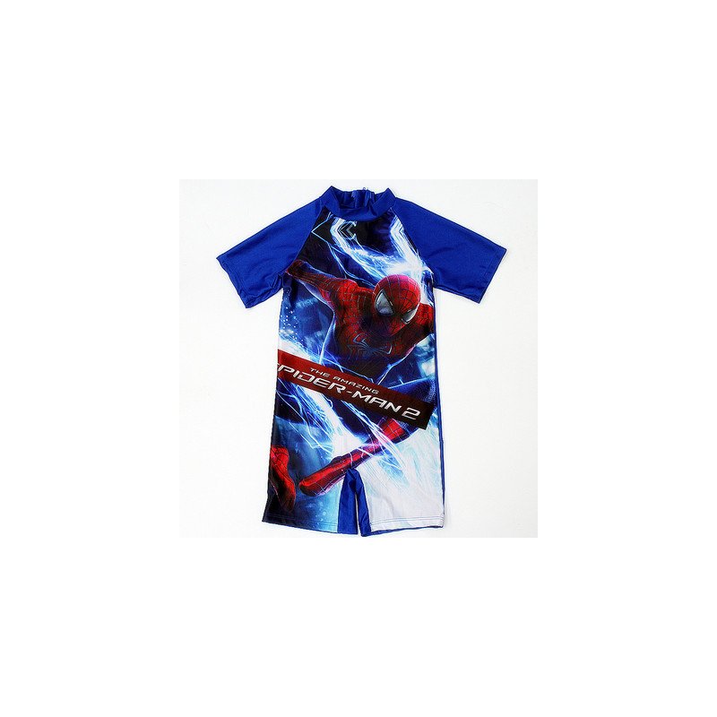 Boys One-piece Swimwear Trendy Cartoon Printing Short Sleeves Round Neck Quick-drying Swimsuit spider man 6-8year XL