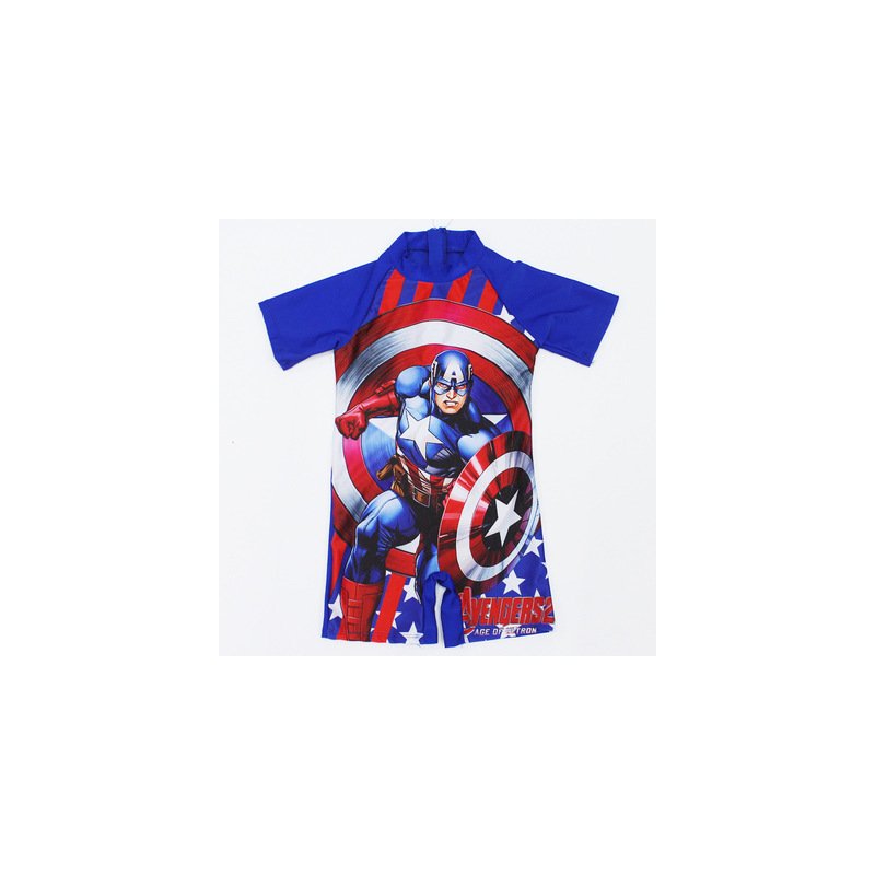 Boys One-piece Swimwear Trendy Cartoon Printing Short Sleeves Round Neck Quick-drying Swimsuit US team 6-8year XL