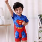 Boys One-piece Swimwear Trendy Cartoon Printing Short Sleeves Round Neck Quick-drying Swimsuit superman 8-11year 2XL