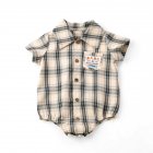 Boys Short Sleeves Romper Classic Plaid Printing Lapel Bodysuit For 0-3 Years Old Kids yellow plaid 6-12M 73