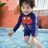 Boys Split Buoyancy Swimsuit 1 4 Years Old Cartoon Long Sleeved Sunscreen Floating Swimsuit Navy blue XL