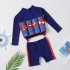 Boys Split Buoyancy Swimsuit 1 4 Years Old Cartoon Long Sleeved Sunscreen Floating Swimsuit Navy blue XL