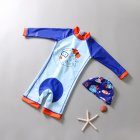 Boys Toddler Long Sleeve One-piece Swimsuit Sun Protection Rash Guard Sunscreen With Sun Hat Bathing Suits blue (with hat) 3-4years M