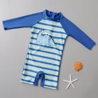 Boys Toddler Swimsuit Long-sleeved Sunscreen Striped Bathing Surfing Suit Quick-drying One-piece Swimsuit sapphire 3-4Y M