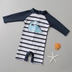 Boys Toddler Swimsuit Long-sleeved Sunscreen Striped Bathing Surfing Suit Quick-drying One-piece Swimsuit navy blue 2-3Y S