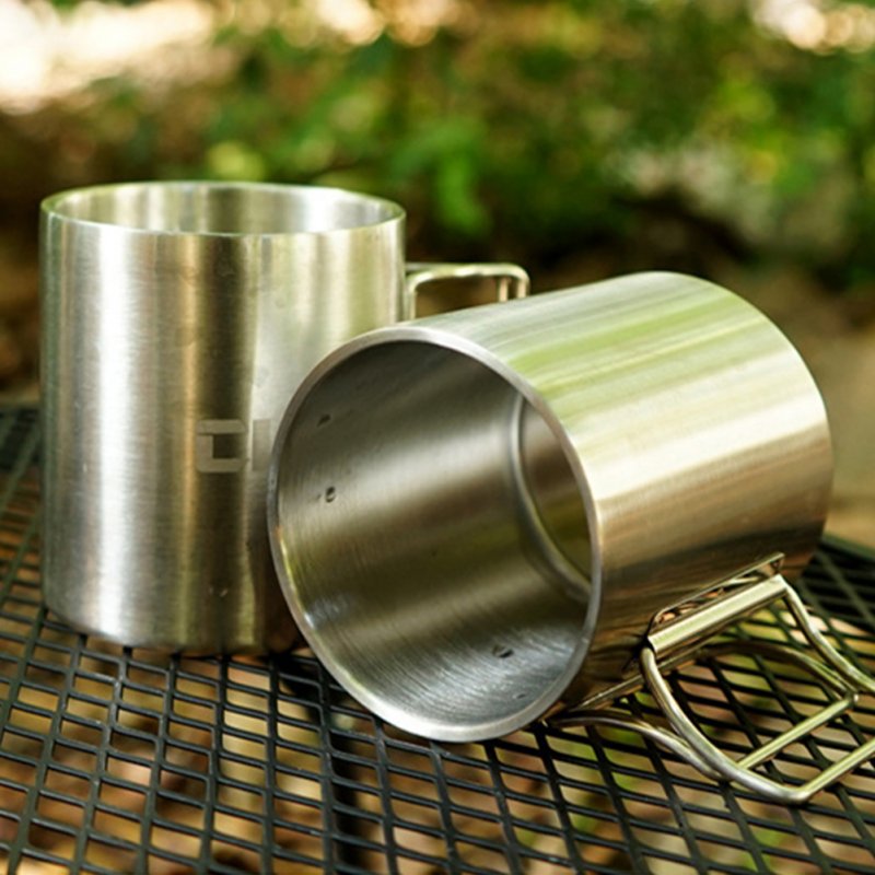 350ml Outdoor Camping Cup With Folding Handle 304 Stainless Steel Double Wall Water Mug Insulated Coffee Cup 350ml