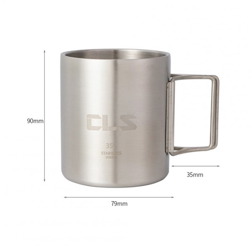 350ml Outdoor Camping Cup With Folding Handle 304 Stainless Steel Double Wall Water Mug Insulated Coffee Cup 350ml