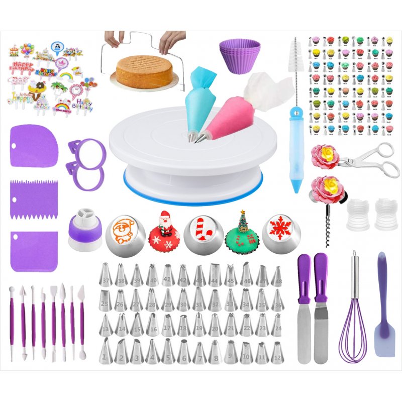 158Pcs/Set Cake Decorating Turntable Stand Icing Tips Piping Nozzles Baking Tools for Beginners 