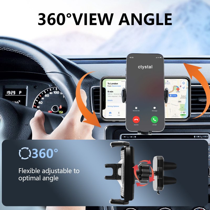 Car Vent Phone Mount Holder Clip Shockproof Adjustable 360° Rotation Cell Phone Hands-free Stand Cradle For Smartphone 