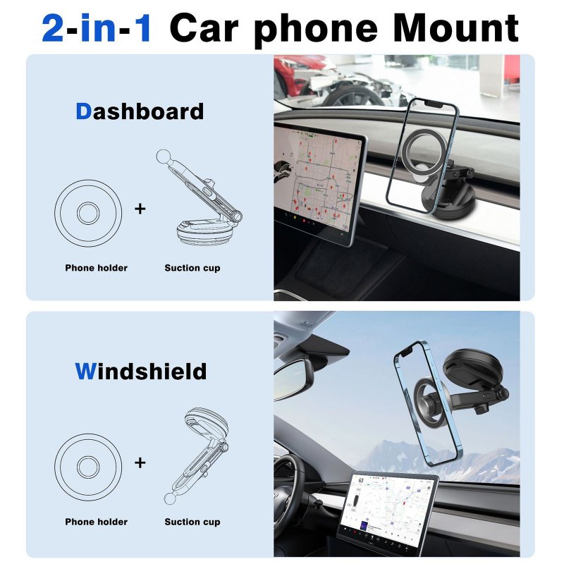 Magnetic Phone Holder For Car Compatible For Magsafe 360° Rotation Adjustable Telescopic Folding Stand For Auto Dashboard Windshield 