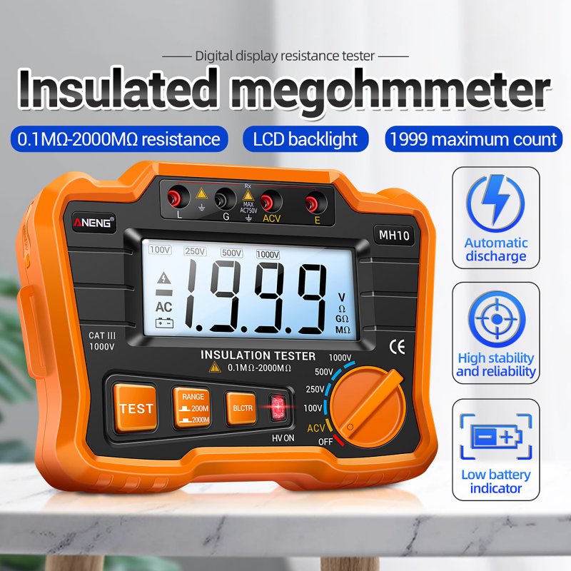 ANENG Digital Megohm Meter 100-1000V High-precision High Pressure Indicator Insulation Resistance Tester 