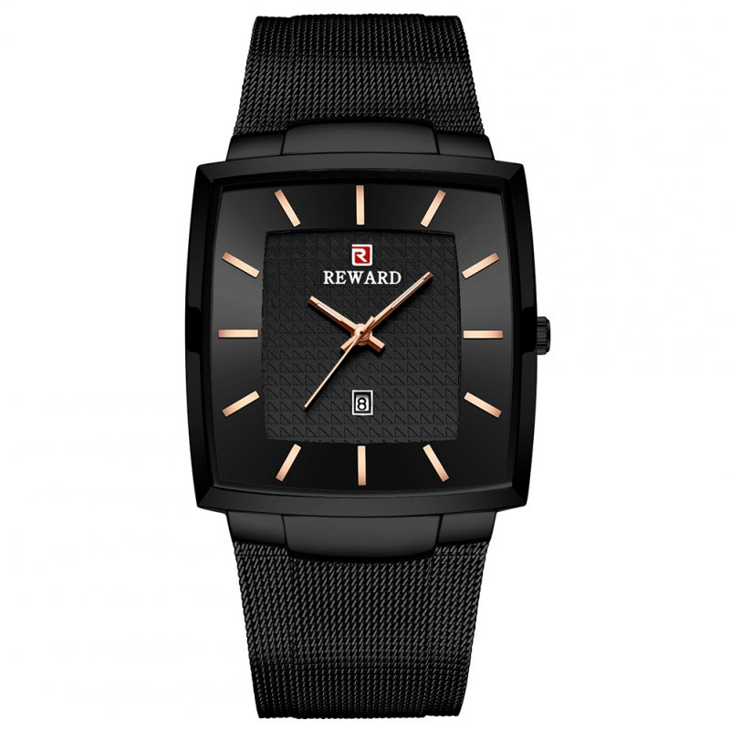 Business Wristwatch for Men Waterproof Square Watch Mesh Belt Quartz Watch black