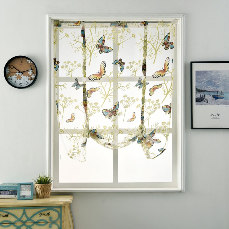 Butterfly Pattern Short Sheer Curtains Roman Blinds Tulle Curtains for Kitchen Window Door Decoration Butterfly_120*120cm 80G