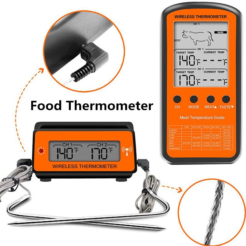 Black Wireless Remote Food Thermometer -50~30
