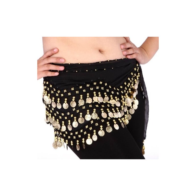 Buy Home Chiffon Dangling Gold Coins Belly Dance Hip Skirt Scarf Wrap Belt (Black)