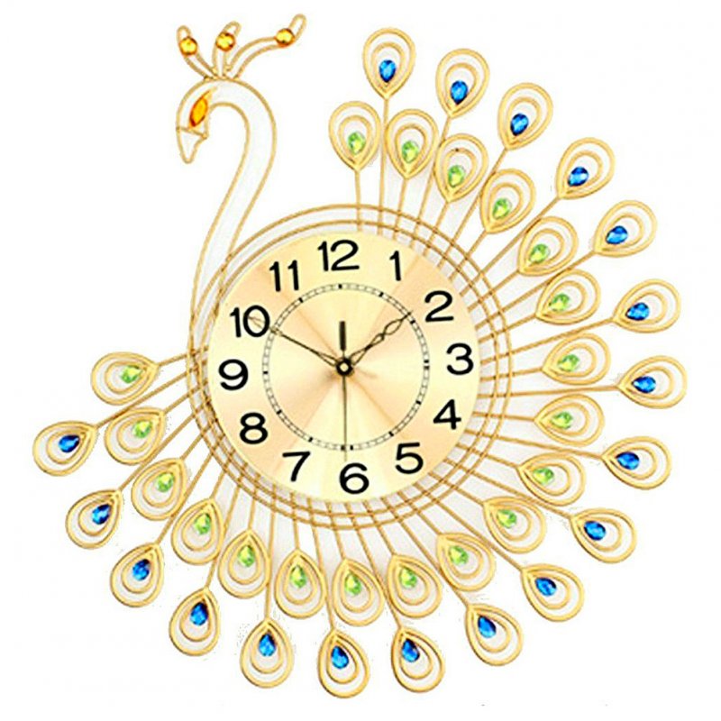 Peacock Wall Clock with 40pcs Diamonds Decora