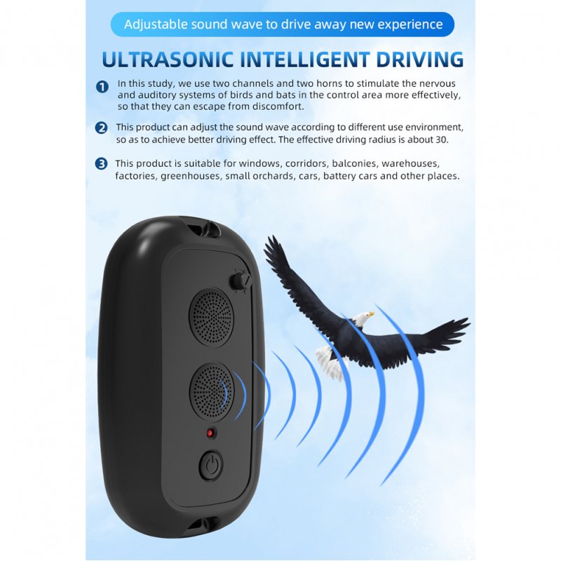 Outdoor Ultrasonic Animal Repellent With Motion Sensor Adjustable Double Headed Bird Repeller Animal Deterrent Devices 