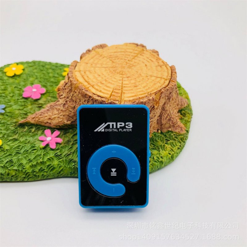 C Key Mirror Card Mp3 With Data Cable Headphones Rechargeable Portable Clip-type Mp3 Music Player External U Disk blue
