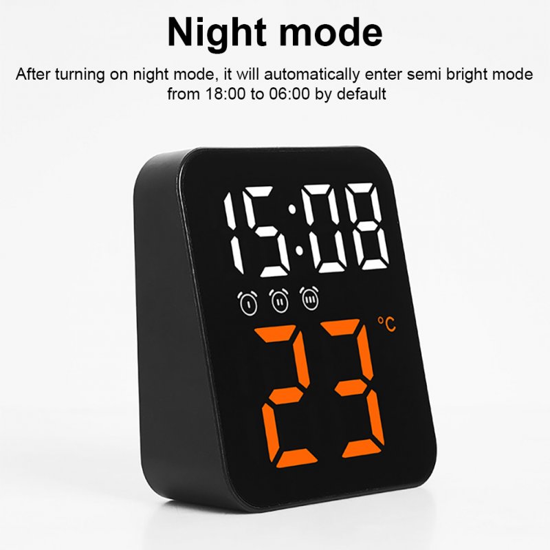 Led Electronic Digital Alarm Clock With Temperature Time Date Display 2 Levels Adjustable Brightness Bedside Clock For Home Decor 