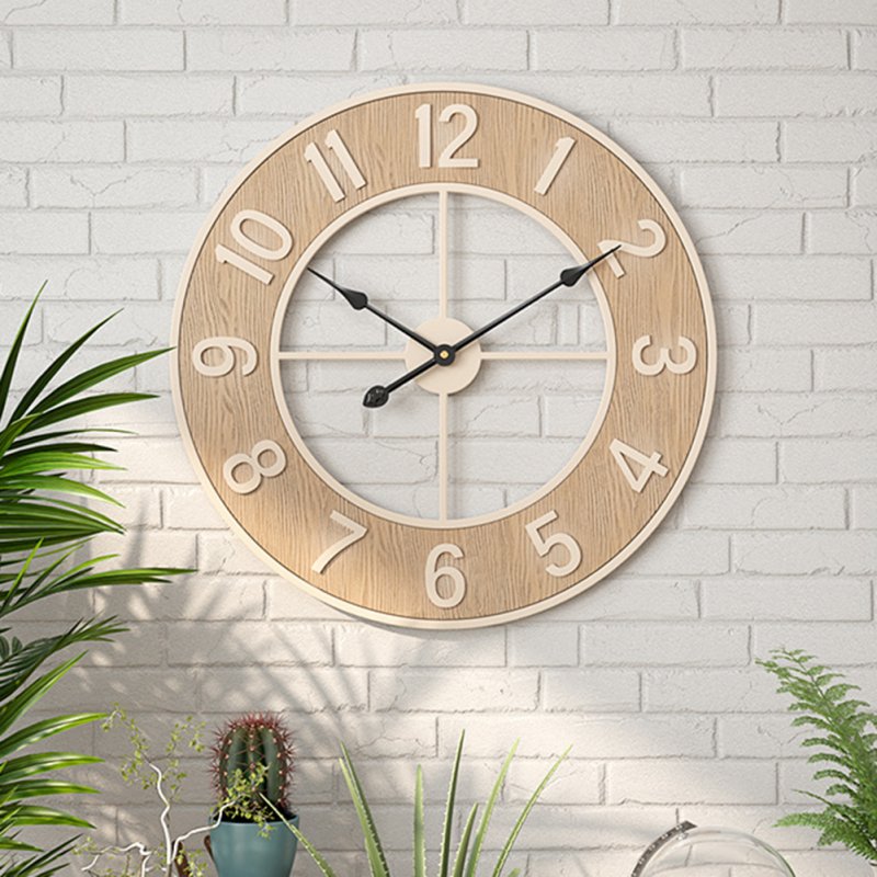 60cm Wall Clocks Silent Non Ticking Wood Grain Wall Clock For Living Room Bedroom Kitchen Office Classroom Decor 