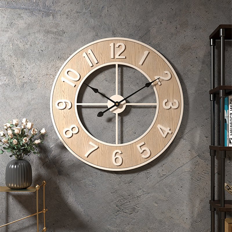 60cm Wall Clocks Silent Non Ticking Wood Grain Wall Clock For Living Room Bedroom Kitchen Office Classroom Decor 