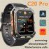 C20 Pro Smart Watch for Men 1 83 Inch Bluetooth Music Call Outdoor Sports Fitness Smartwatch Black 3 Bead Steel