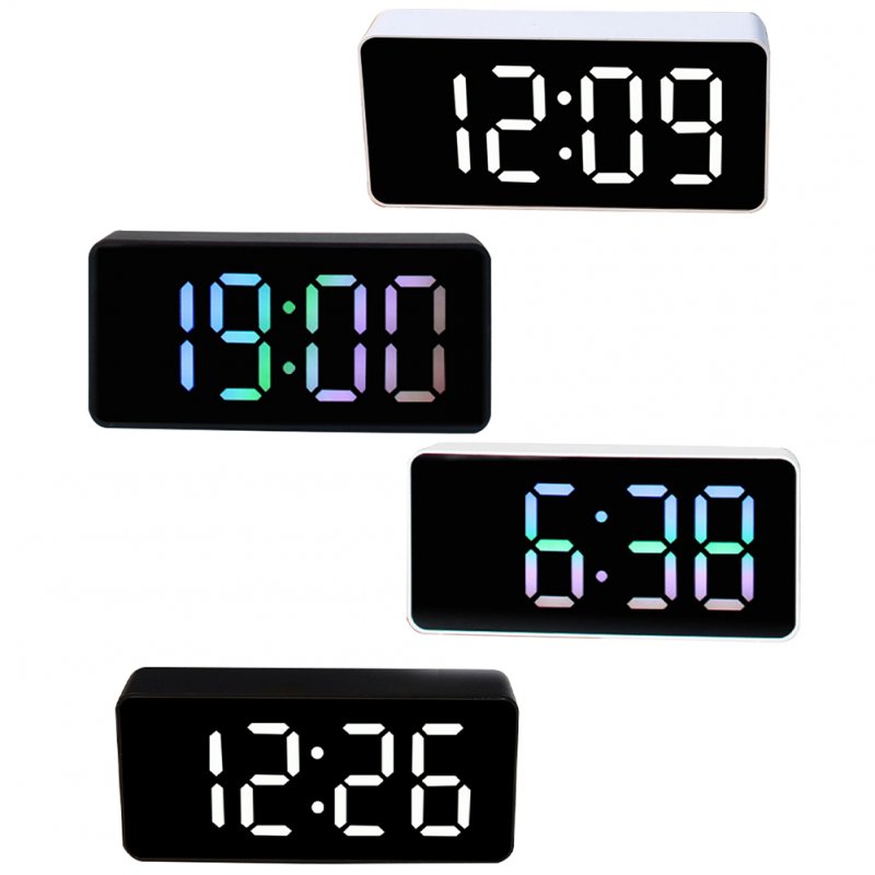 Digital Led Alarm Clock Voice Control Battery USB Dual Power Adjustable Brightness Mute For Teens Bedrooms Bedside Black / colorful