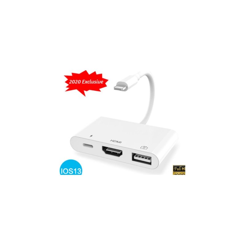 C62 Hdmi-compatible Usb3.0 Charging 3 In 1 Adapter For Iphone 4k Simulator  Projector  Expansion white