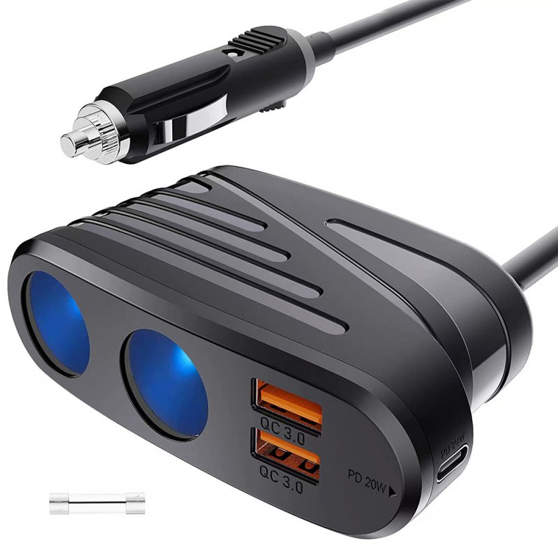 USB Car Charger Dual QC3.0 Single Type-C PD18W Fast Charging 2 Sockets Cigarette Lighter Splitter For 12/24V Vehicle 