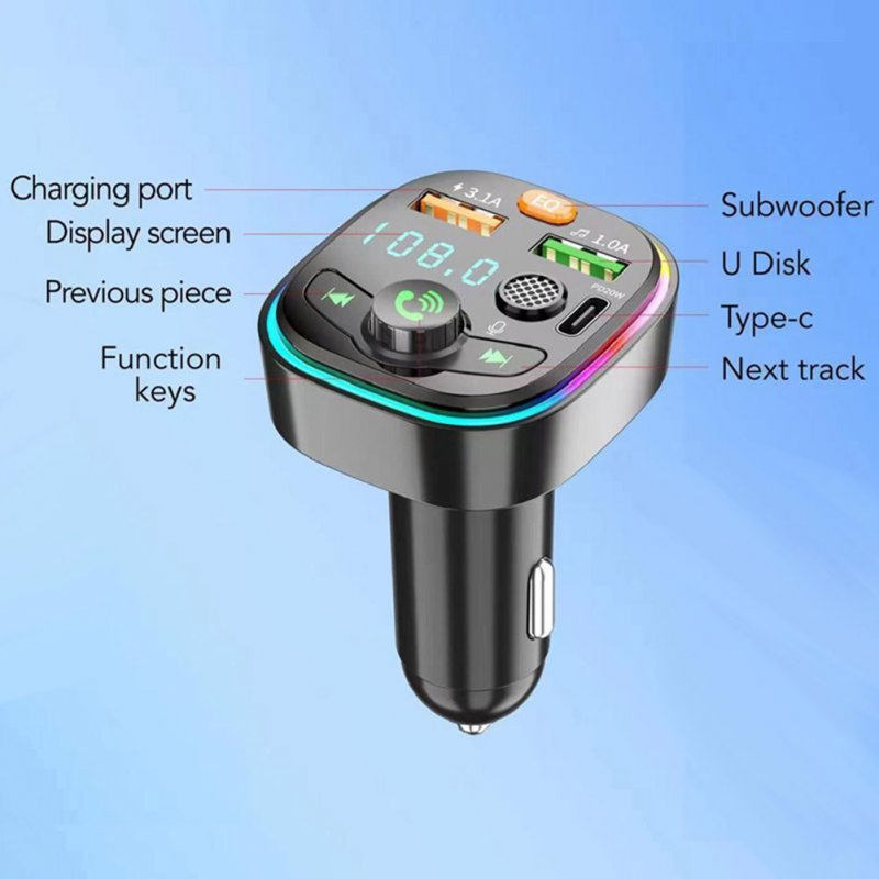 Q6 Car Radio FM Transmitter Dual USB Fast Charging Adapter MP3 Music Player Hands Free Car Kit With Pressure Gauge 