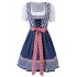 CLEARLOVE Women Oktoberfest Costumes Dresses Plaid Short Sleeve Triple Splicing Dress Suit Blue Plaid DE Size 40