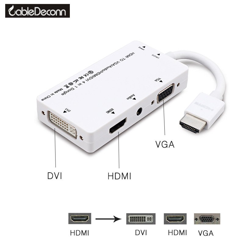 Wholesale Cabledeconn 4 in1 HDMI Splitter HDMI to VGA DVI Cable Multiport Converter white From China