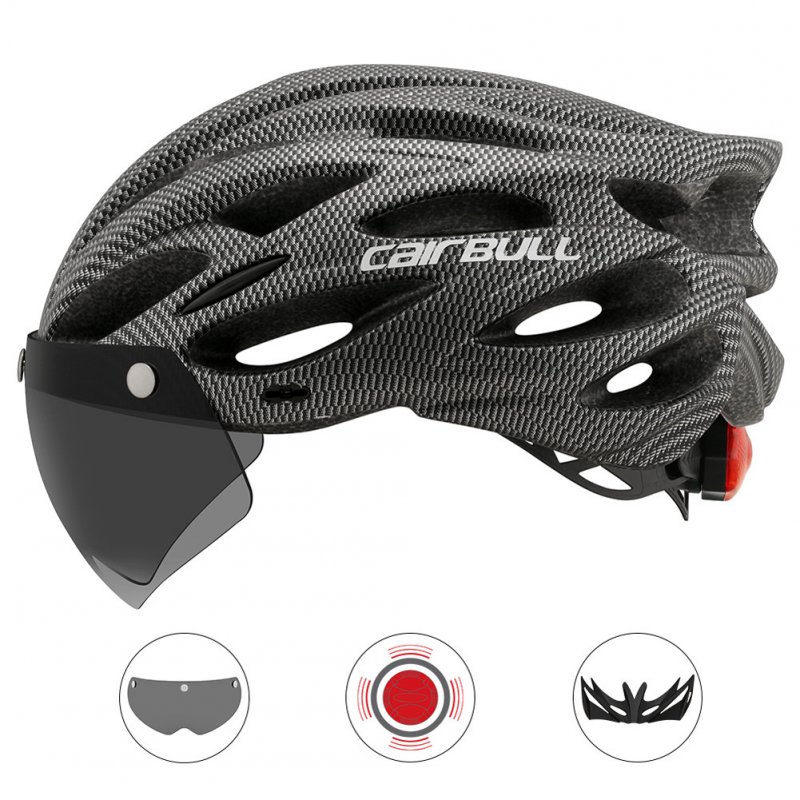 Cairbull Helmet Ultralight Off-road Mountain Bike Cycling Helmet with Removable Visor Taillight Carbon_M / L (54-61CM)