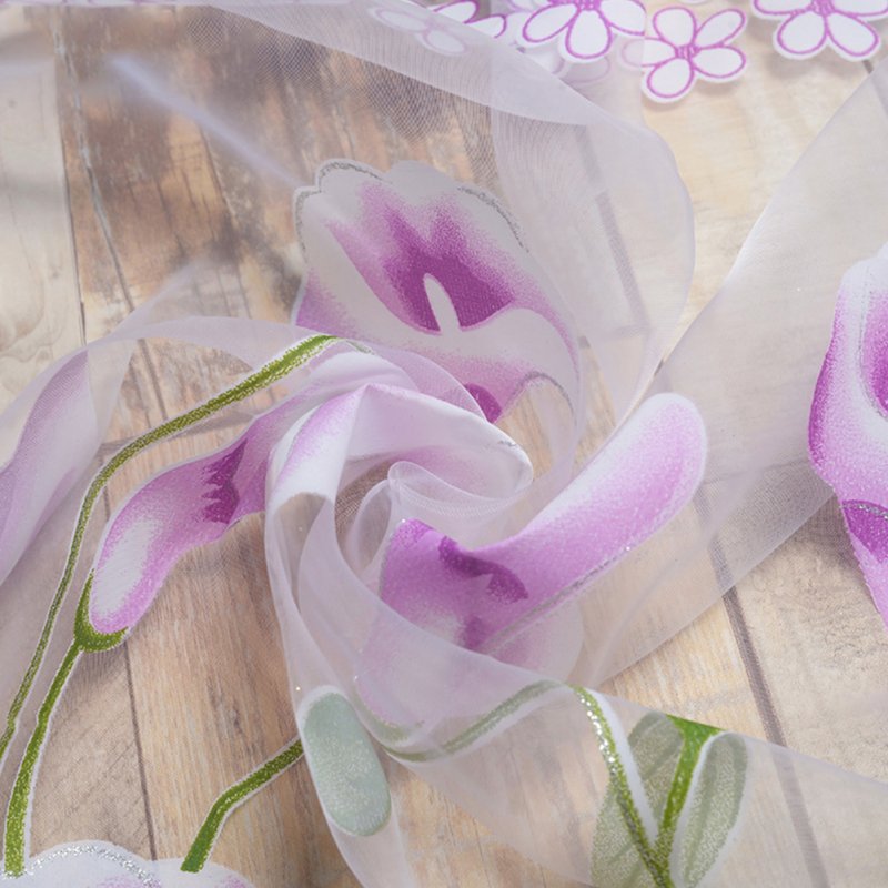Calla Lily Printing Curtain Yarn Drapes for Living Room Bedroom Balcony Window purple_W100cm * H200cm